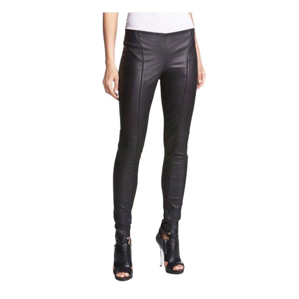Theory Black 100% Lambskin Leather Leggings Size 0 $998
